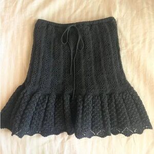 Zara Black Knit Crochet Woven Ruffle Skirt